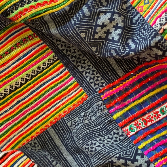 Reversible weekender travel purse patchwork boho eclectic artsy vibrant rag bag - Picture 3 of 5